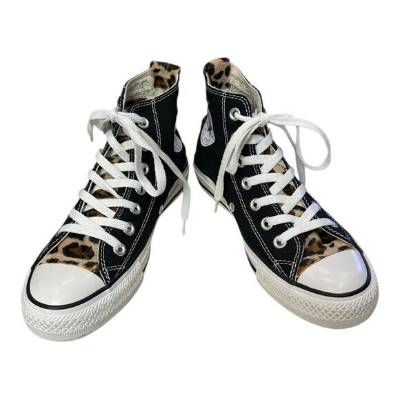Converse Women's Black M9160 All Star Hi Black Custom Leopard Studs Sneakers 6 - Picture 3 of 6